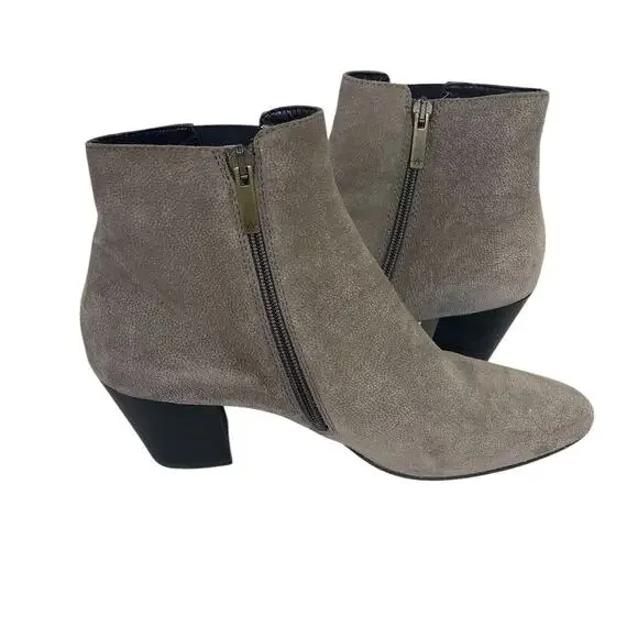 Aquatalia Suede Heeled Zip Ankle Boots Taupe Made in Italy Size US 10 - Picture 7 of 13